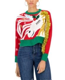 Planet Gold Unicorn Christmas Tinsel Embellished Sweater at Macys