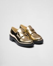 Platinum Metallic Leather Loafers PRADA at Prada