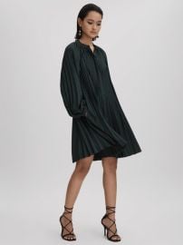 Pleated Belted Mini Dress in Green REISS USA at Reiss