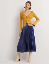 Pleated Crepe Midi Skirt - Metallic Navy Boden US at Boden