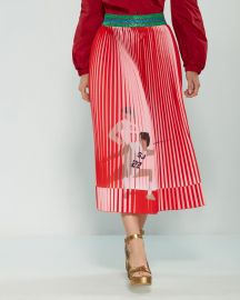 Pleated Fencing Print Midi Skirt at Century 21