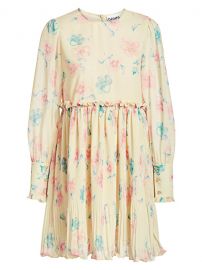 Pleated Floral Georgette Babydoll Dress by Ganni at Saks Off 5th