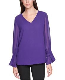 Pleated Flutter-Sleeve Top at Macys