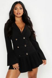 Pleated Frill Hem Blazer Dress at Boohoo