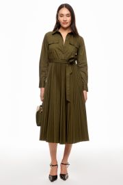 Pleated Green Midi Shirt Dress by Derek Lam Collective Rent the Runway at Rent the Runway