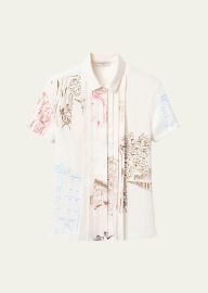 Pleated Manhattan-Print Twill Shirt at Bergdorf Goodman