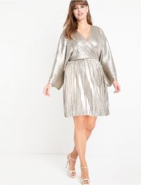 Pleated Metallic Wrap Dress at Eloquii