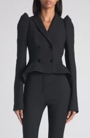 Pleated Puff Shoulder Stretch Wool Crop Jacket at Nordstrom