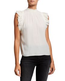 Pleated Ruffle-Trim Sleeveless Top by Frame at Neiman Marcus