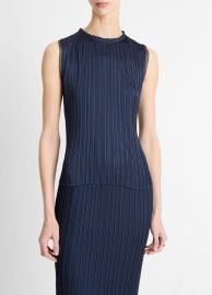 Pleated Satin Crew Neck Shell in Tank Tops at Vince