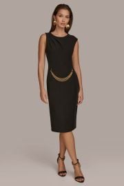 Pleated Shoulder Dress With Chain Belt Donna Karan at Donna Karan