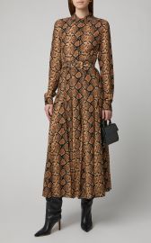 Pleated Snake-Print Silk Crepe De Chine Midi Dress at Moda Operandi