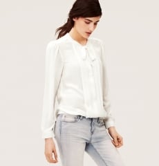 Pleated Tie Neck Blouse at Loft