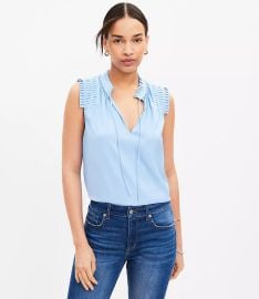 Pleated Tie Neck Top at Loft