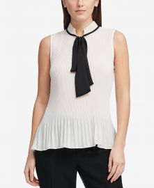 Pleated Tie-Neck Top DKNY at Macys