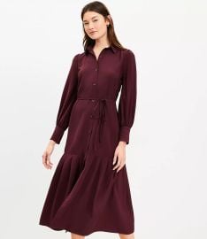 Pleated Tie Waist Midi Shirtdress at Loft