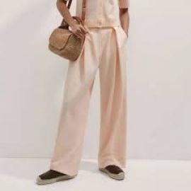 Pleated Trousers in Peach Sorbet at Me + Em