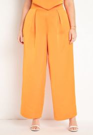 Pleated Wide Leg Satin Trouser Eloquii at Eloquii