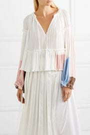 Pleated color-block crepe blouse at Net A Porter