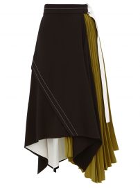 Pleated leather-trim matte-crepe skirt at Matches