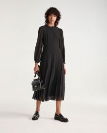 Pleated long black dress w/ shoulder buttons at The Kooples