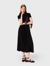 Pleated maxi dress with polo collar Black Gray For Women at Maje
