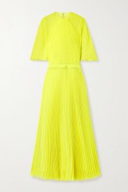 Pleated neon silk-chiffon maxi dress at Net a Porter