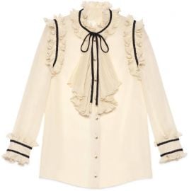 Pleated silk georgette shirt at Gucci