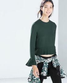 Pleated top in bottle green at Zara