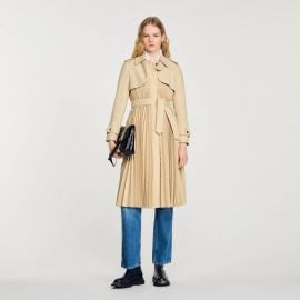 Pleated trench coat with belt Natural Paris at Sandro