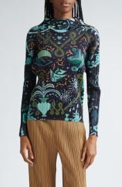 Pleats Please Issey Miyake Interplanetary Print Pleated Funnel Neck Top at Nordstrom
