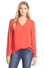 Pleione HighLow V-Neck Blouse in Red at Nordstrom