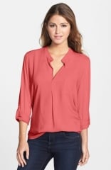 Pleione Mixed Media Roll Sleeve Top at Nordstrom