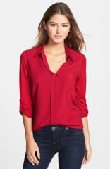 Pleione Mixed Media Shirt in red at Nordstrom