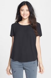 Pleione Pleat Back Woven Print Top in Black at Nordstrom