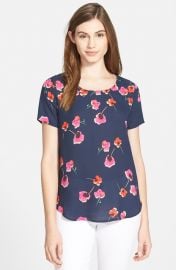 Pleione Pleat Back Woven Print Top in Flower Print at Nordstrom