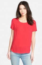 Pleione Pleat Back Woven Print Top in Red Pointsetta at Nordstrom