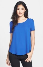 Pleione Pleat Back Woven Print Top in blue at Nordstrom