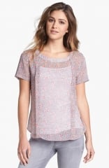 Pleione Pleated Print Woven Blouse at Nordstrom