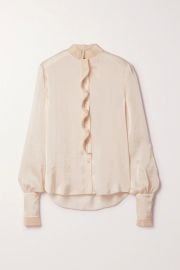 Plissé ruffled hammered-satin blouse at Net a Porter