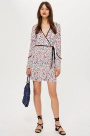 Plisse Print Wrap Mini Dress at Topshop