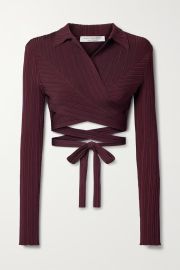 Plum Cropped ribbed-knit wrap top  PHILOSOPHY DI LORENZO SERAFINI  NET-A-PORTER at Net a Porter