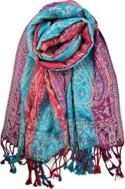 Plum Feathers Tapestry Ethnic Jacquard Paisley Pattern Pashmina Scarf at Amazon