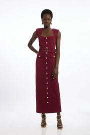 Plum Ponte Belted Cap Sleeve Midi Dress at Karen Millen