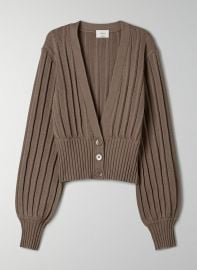 Plunge Front Cardigan in Grey Taupe by Wilfred at Aritzia