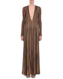 Plunging Long-Sleeve Metallic Striped Long Dress by Missoni at Bergdorf Goodman