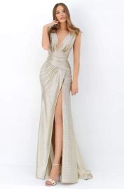 Plunging V-neck Ruched Dress by Tarik Ediz at Couture Candy