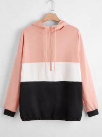 Plus Cut And Sew Half Placket Hoodie  SHEIN USA at Shein