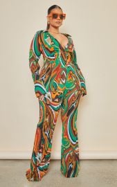 Plus Multi Abstract Print Chiffon Flare Trousers  PrettyLittleThing USA at Pretty Little Thing