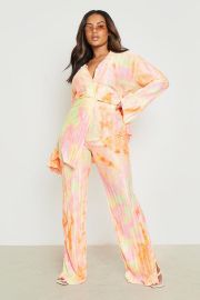 Plus Plisse Tie Dye Ruffle Hem Trouser at Boohoo